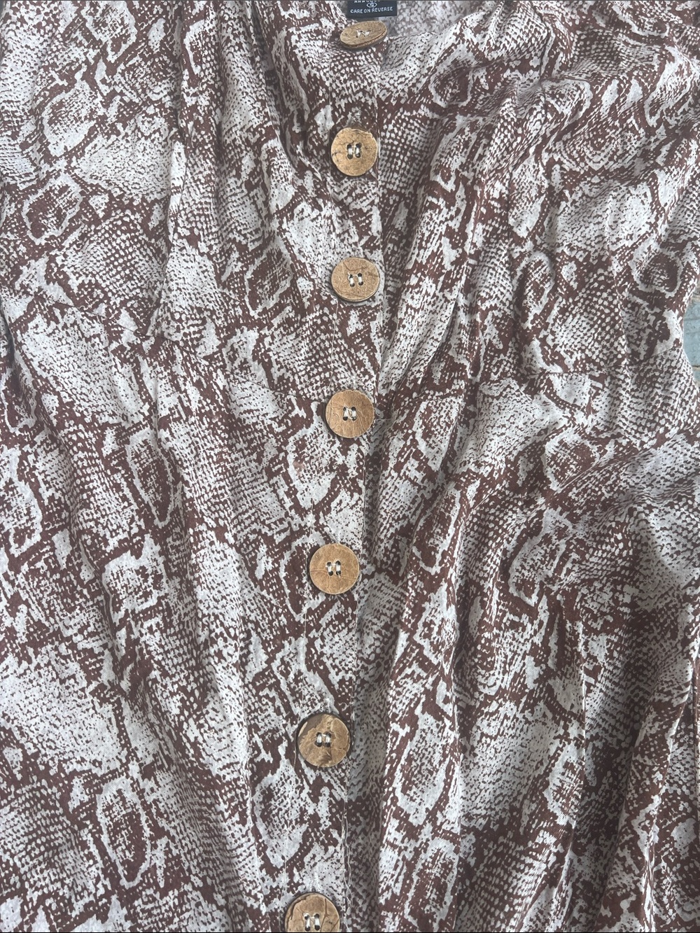 Angie size Small Snake Print Button-Front Mini Dress in Brown & Cream - Picture 4 of 5